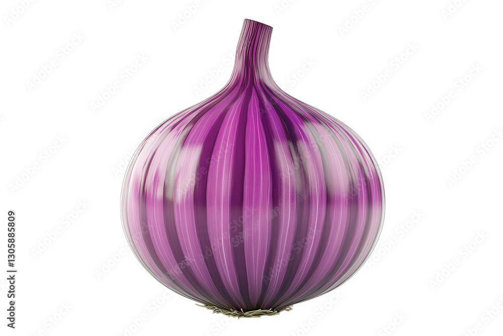 Poster stylized. three-dimensional representation of a purple onion. characterized by its smooth. glossy su