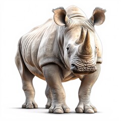 Fototapeta premium Endangered Rhinoceros in African Wildlife: Powerful Herbivore with Thick Skin and Mighty Horn in Natural Habitat