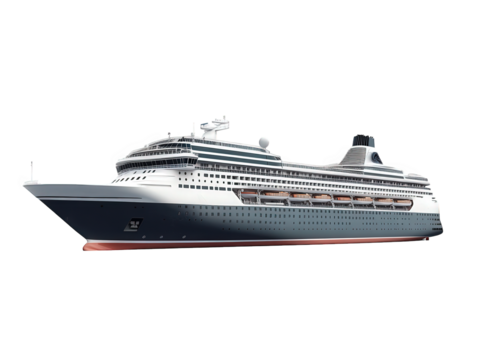 a large cruise ship is depicted in a sleek and modern design. showcasing multiple decks and amenities. emphasizing leisure travel on the open sea the ship's hull is primarily dark with lighter accents - Powered by Adobe