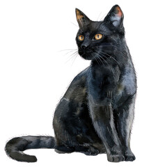 PNG Black cat illustration watercolor animal.