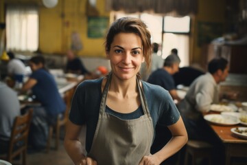 Fototapeta premium Portrait of a female volunteer working at sunny community center