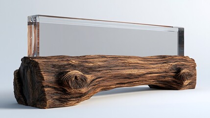 Glass plaque on wood, nature office desk decor