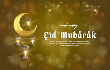 happy eid mubarak template banner with beautiful islamic ornament with brown background design 012