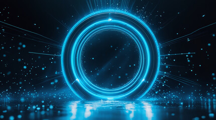 AI Generative. A futuristic neon glowing blue energy portal with a circular design. 4