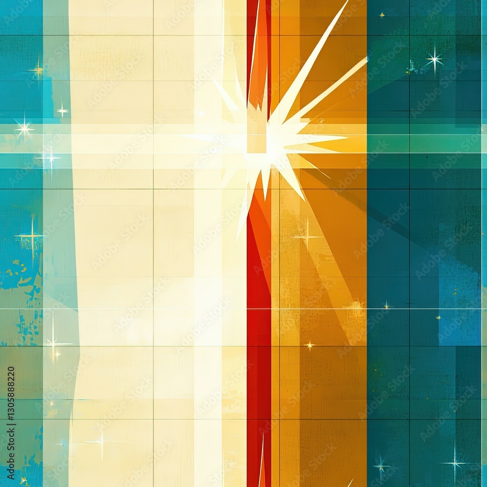 Poster abstract colorful background with rays of light and geometric patterns for creative design
