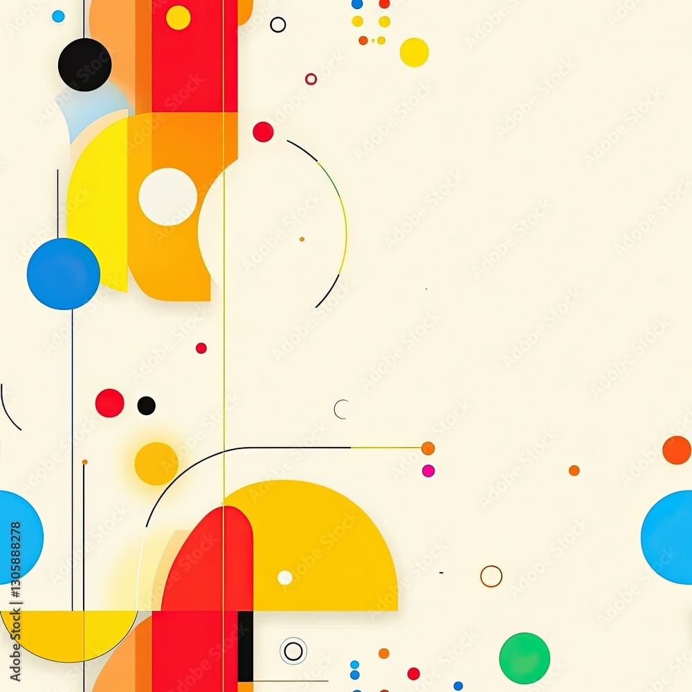 Poster abstract geometric composition with colorful circles and shapes on a light background