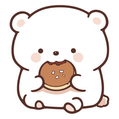 Cute bear eating a cookie animal kawaii illustration vector