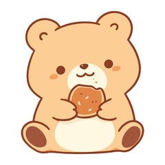 Fototapeta premium Cute bear eating a cookie animal kawaii art vector