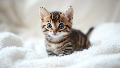 Cute Kitten on White Blanket