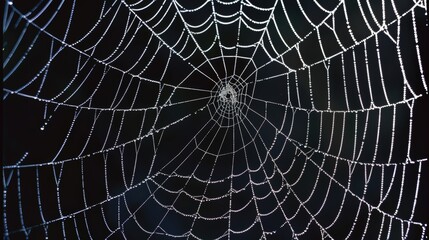 Obraz premium Delicate spider web glistening with dew drops