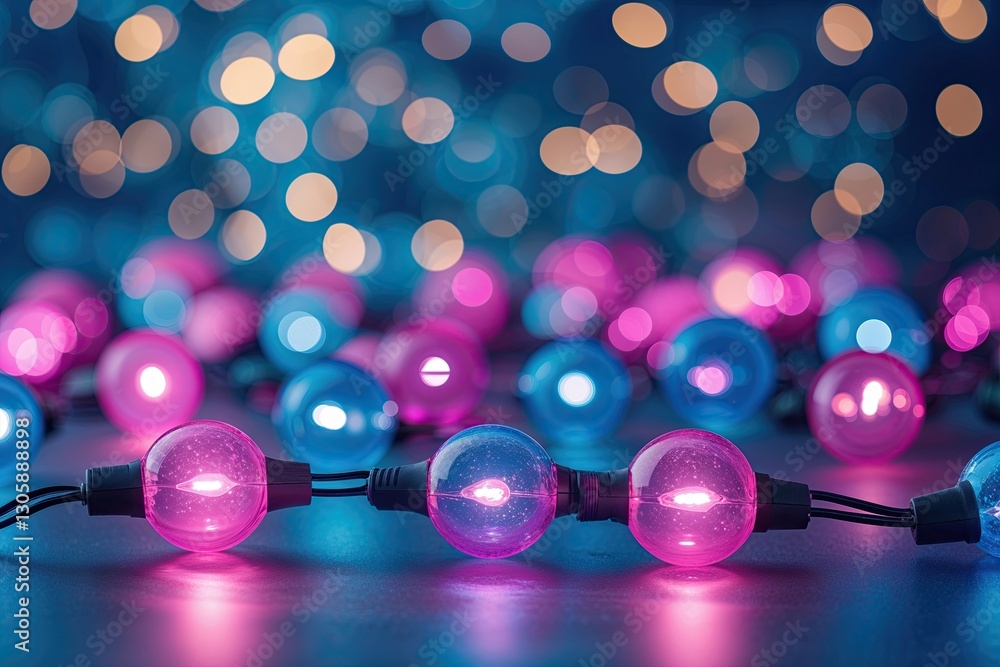 Poster enchanting vintage light display in cobalt and fuchsia featuring dreamy blurred bokeh effects
