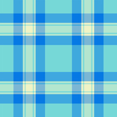 Thread check vector fabric, mens shirt pattern background texture. Complexity tartan textile plaid seamless in cyan and light colors.