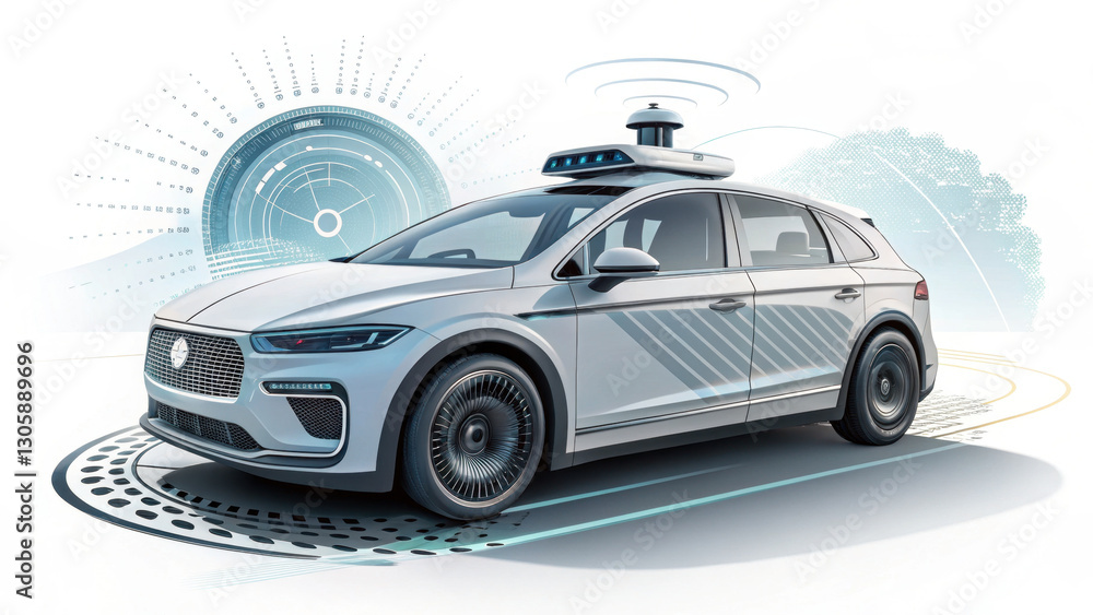 Poster sleek autonomous vehicle is depicted with advanced sensors and futuristic design, showcasing innovat