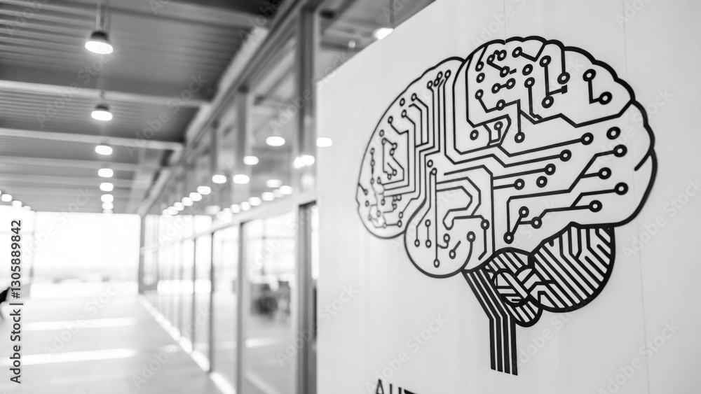 Aufkleber digital brain illustration is displayed wall modern office setting, symbolizing artificial intellige