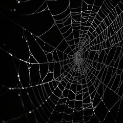 Intricate spider web glimmering with dew