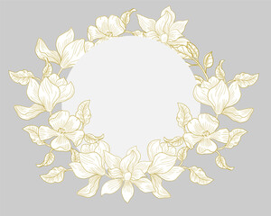 Hand Drawn Elegant Magnolia Flower Wreath