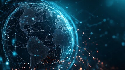 Global Network Digital Earth Composition, Blue and Orange Hues, Connected World Concept Global Connectivity, Digital Globe