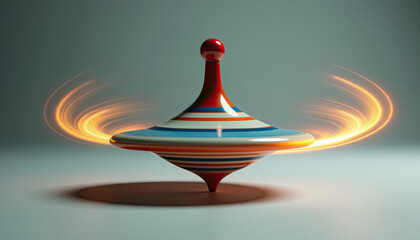 Spinning top with orange motion trails for physics education websites and dynamic toy photography