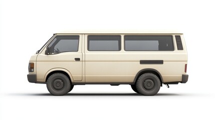 Cream Vintage Van Side Profile Render, Transportation, Vehicle, 3D Model Van, 3D rendering