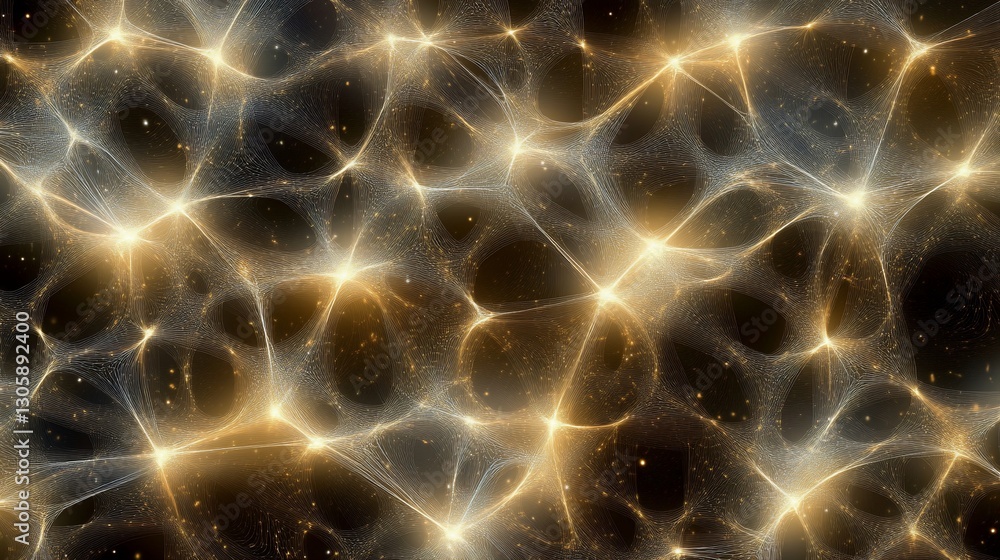 Poster abstract network of interconnected glowing points with lines on a dark background with stars