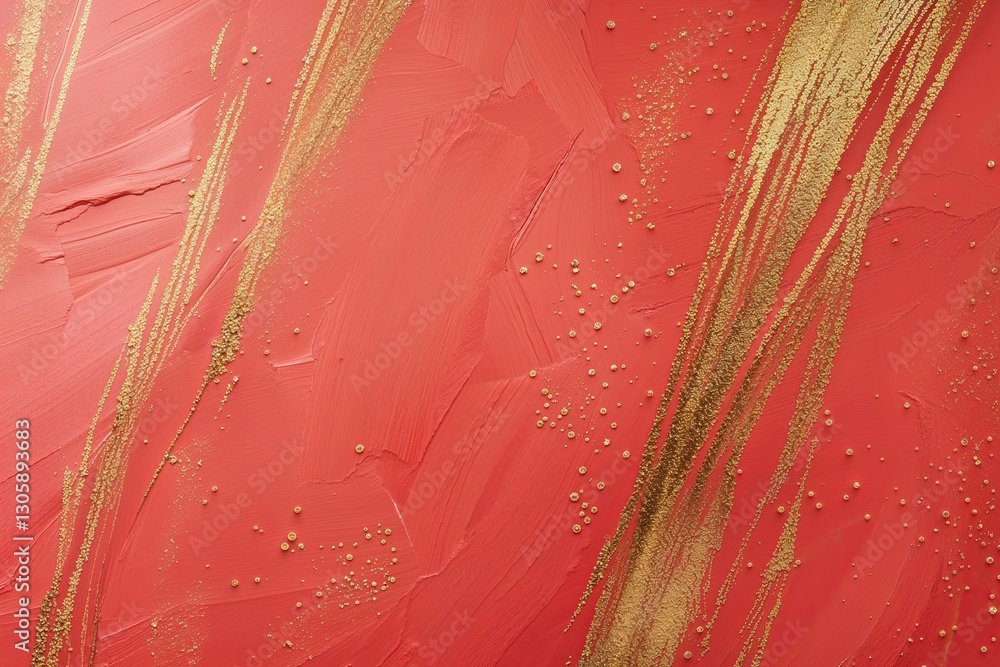 Poster lively coral background with shimmering gold accent and dynamic texture