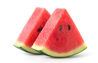 Watermelon slice with seeds isolated on white. Clipping path. © Paitoon