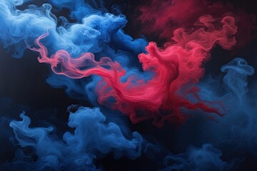 Elegant Abstract Art Featuring Ethereal Smoke in Indigo and Crimson Hues