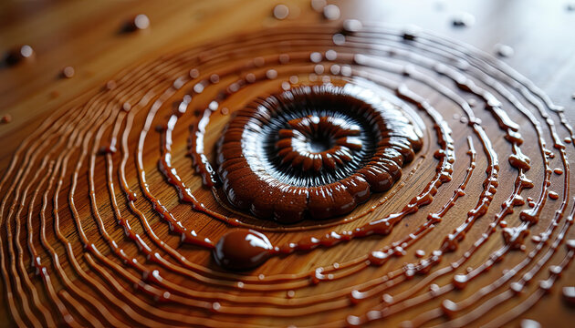 Water droplet ripples on varnished wood surface for waterproofing product websites and rainy season guides