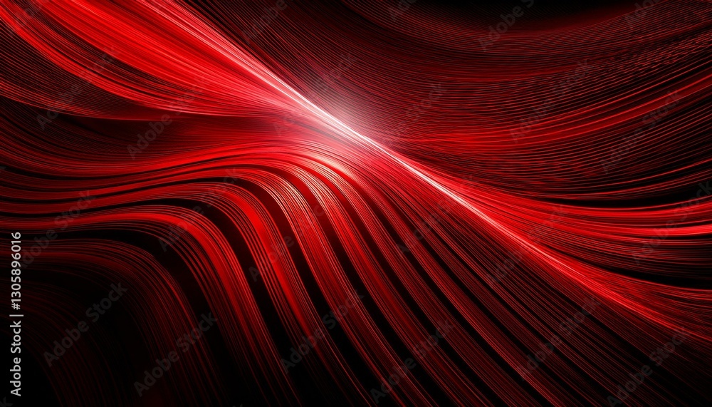 Wall mural 3d red technology dynamic illustration wavy curves abstract background with space copy dark grey bla