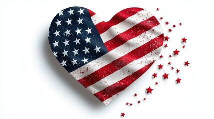 Fototapeta premium Heart shape with American flag design and stars.