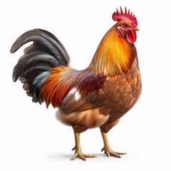 Fototapeta premium Vibrant Rooster Portrait: Exotic Crested Bird in Rural Farmyard Setting for Sustainable Organic Farming