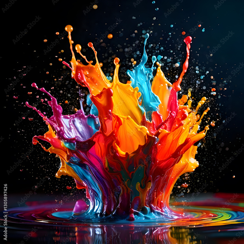 Aufkleber a vibrant splash of colorful paints erupts from a liquid surface, creating a dynamic abstract form a