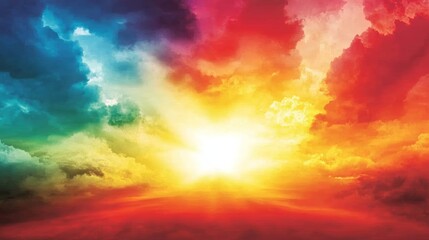 Obraz premium Vibrant rainbow sky, a breathtaking view of colorful clouds and radiant light.