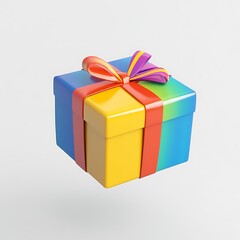 Obraz premium Colorful Gift Box with Rainbow Ribbon, Festive Present