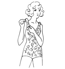 Woman Wearing Bathing Suit, Retro Vector Illustration