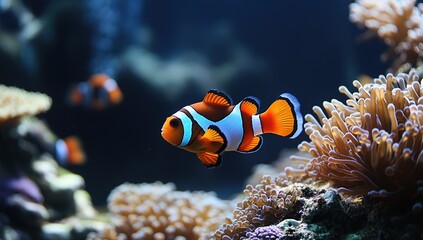 Orange and White Clownfish Swimming Near Coral Reef