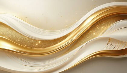 elegant abstract background with gold and white wavy lines and subtle sparkling elements