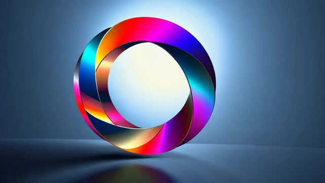 A vibrant, abstract, 3D render of a twisted, multi-colored Mobius strip.