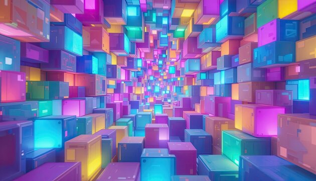 Creative colorful 3d cube in virtual perspective