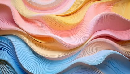 Obraz premium abstract composition of flowing layered curves in soft pastel tones of pink yellow orange and blue creating a dynamic and serene visual texture ai generative