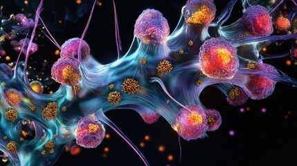 Obraz premium Colorful blue-purple gradient modeling of an anatomical model cell.