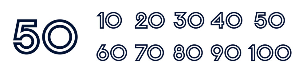 collection anniversary 10 to 100 year logo designs. abstract number for celebration event, wedding, greeting card, and invitation, vector illustration