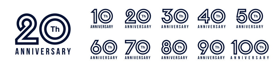 Obraz premium collection anniversary 10 to 100 year logo designs. abstract number for celebration event, wedding, greeting card, and invitation, vector illustration