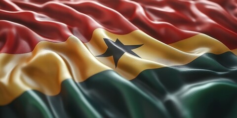 Beautifully Detailed Close-Up of the Vibrant Ghanaian Flag with Rich Textures and Colors