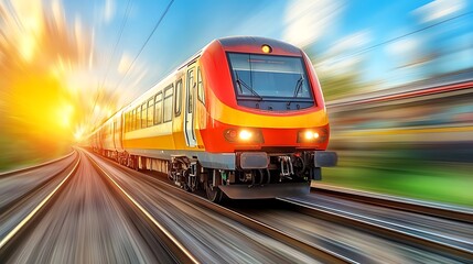 Fototapeta premium High Speed Train Journey Through Sunny Landscape