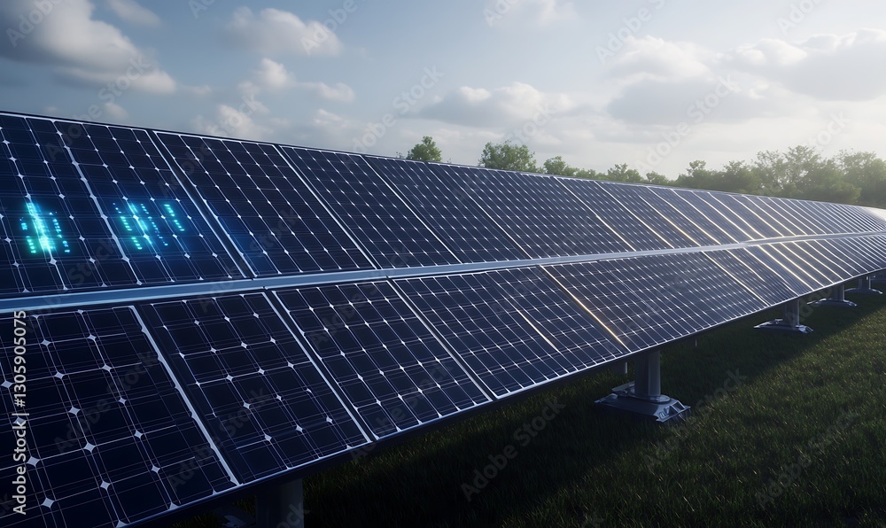 Poster futuristic ai-enhanced solar tracking system showcasing innovation in renewable energy technology.