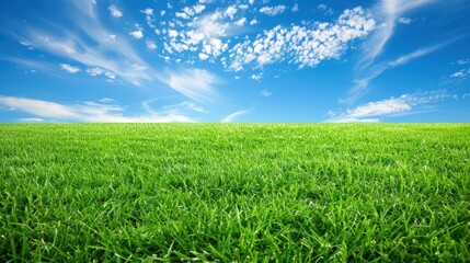 Obraz premium Lush green grass under a beautiful blue sky