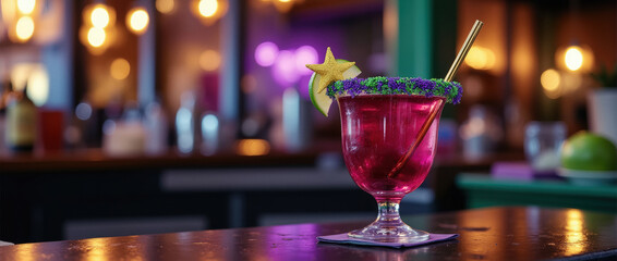 Bright Pink Cocktail With Star Decoration in Vibrant Setting