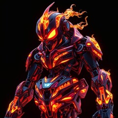Cyberpunk Mecha Warrior With Fire