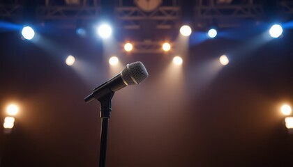 Obraz premium Mic on stage live performance concert venue dramatic lighting close-up view artistic expression